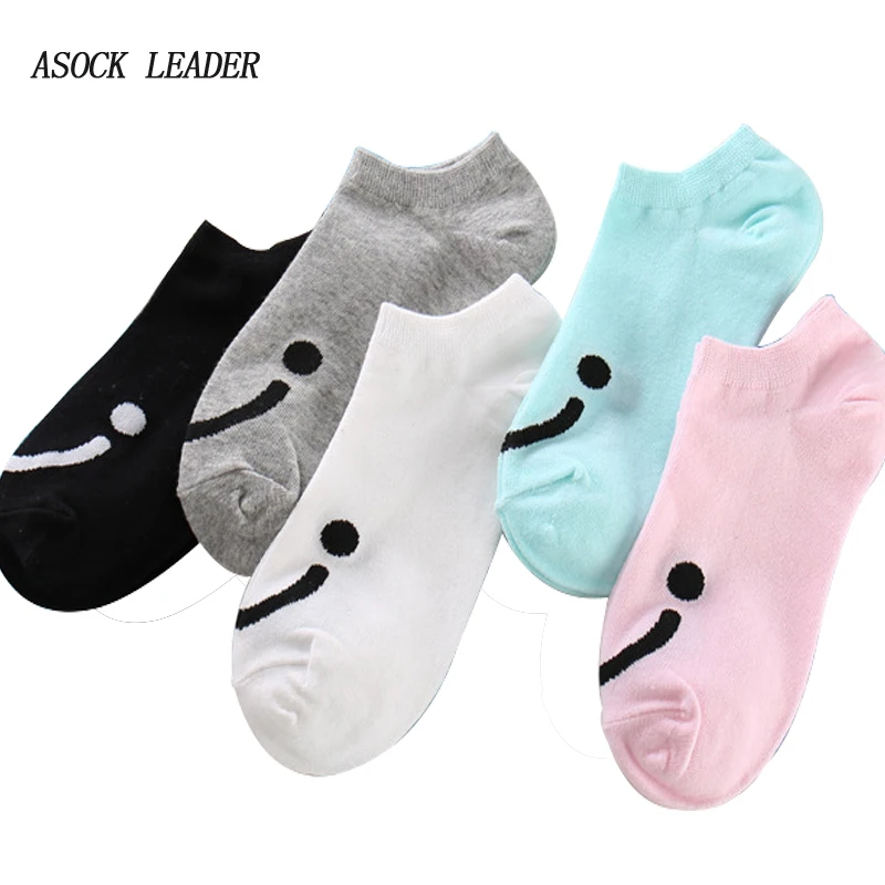 

5 Pairs/Lot Summer New Cotton Women's Boat Socks Wild Cut Smile Face Invisible Socks Creative Fashions Ladies Flop Low