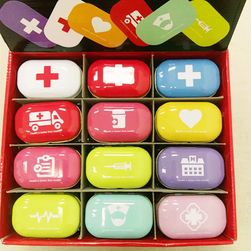 

12pc/lot Emergency Printing Iron PillCase Meta Candy Box Tea Box Jewelry Organizer Small Things Storage Box Ticket Case