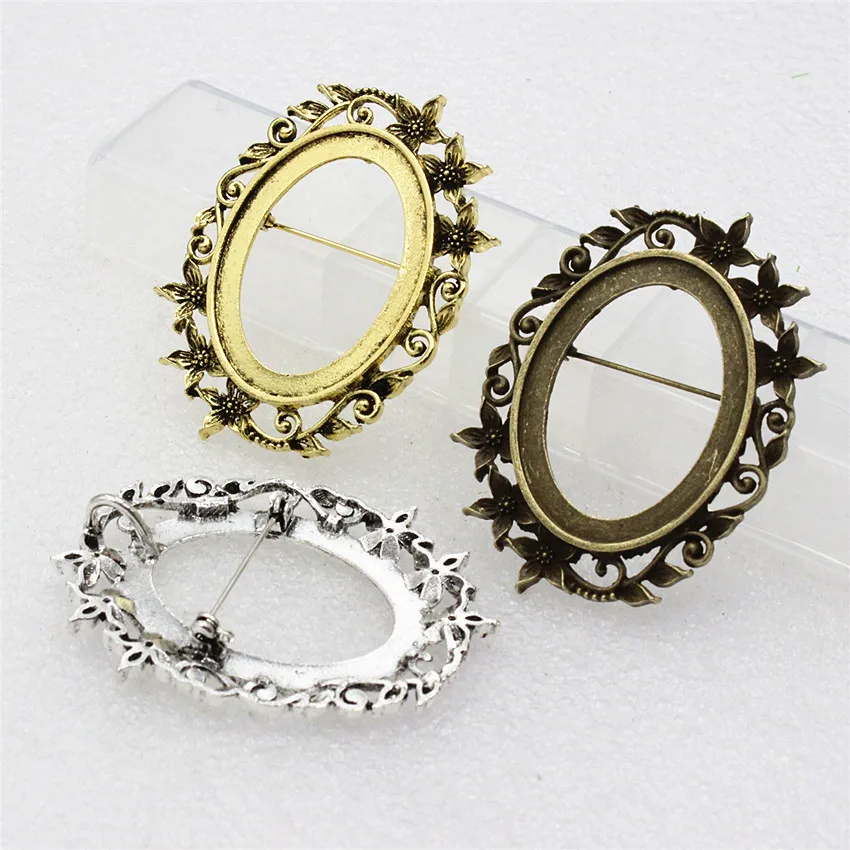 Fit 30x40mm Vintage Oval Blank Setting Bezel Blank Base Glass Cabochon Brooch Base For DIY Making Accessories 6pcs/lot K06085