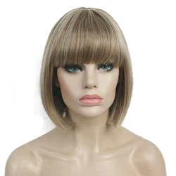 StrongBeauty Short Bob Wig Point Part Bangs synthetic Wigs COLOUR CHOICES