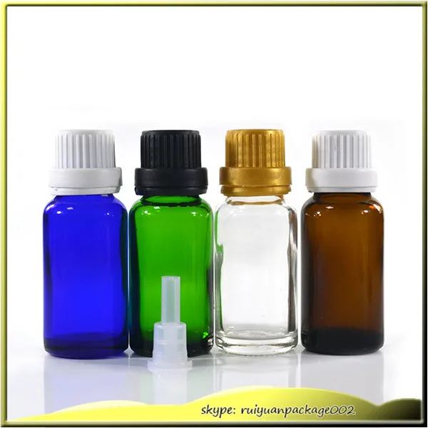 50pcs* 15ml/20ml clear glass bottle with reducer dropper and tamper evident lid amber green essential oil bottle blue bottle