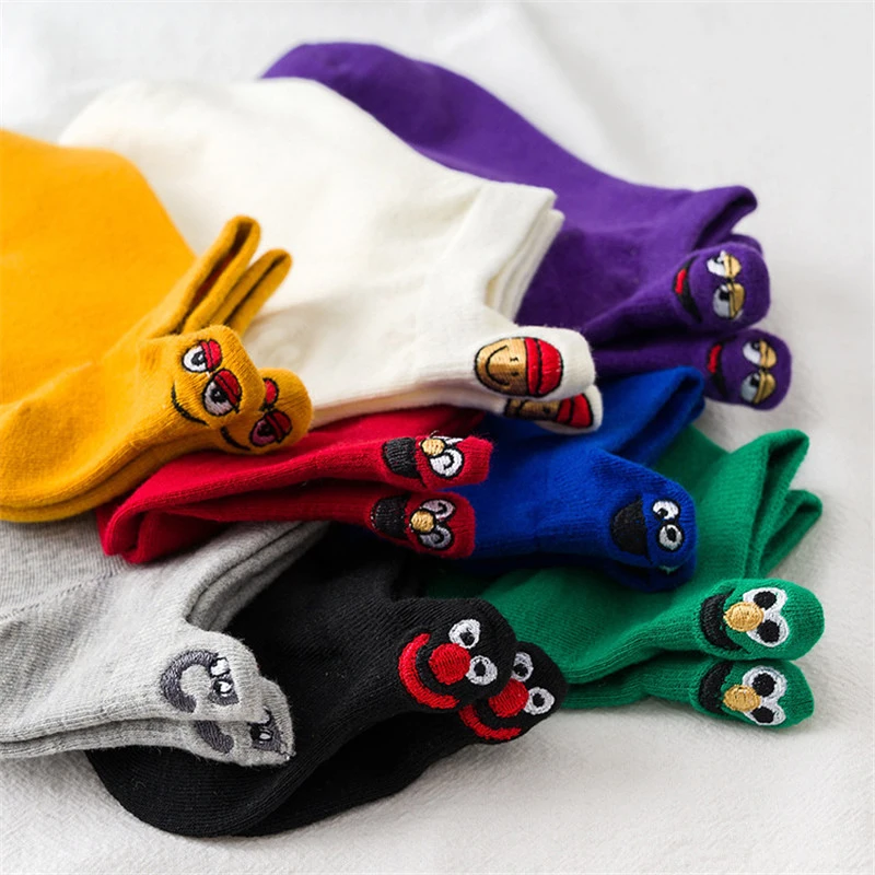 Cartoon funny embroidered Expression socks Japanese love couple socks ins personality trend Street cotton men and women boat soc