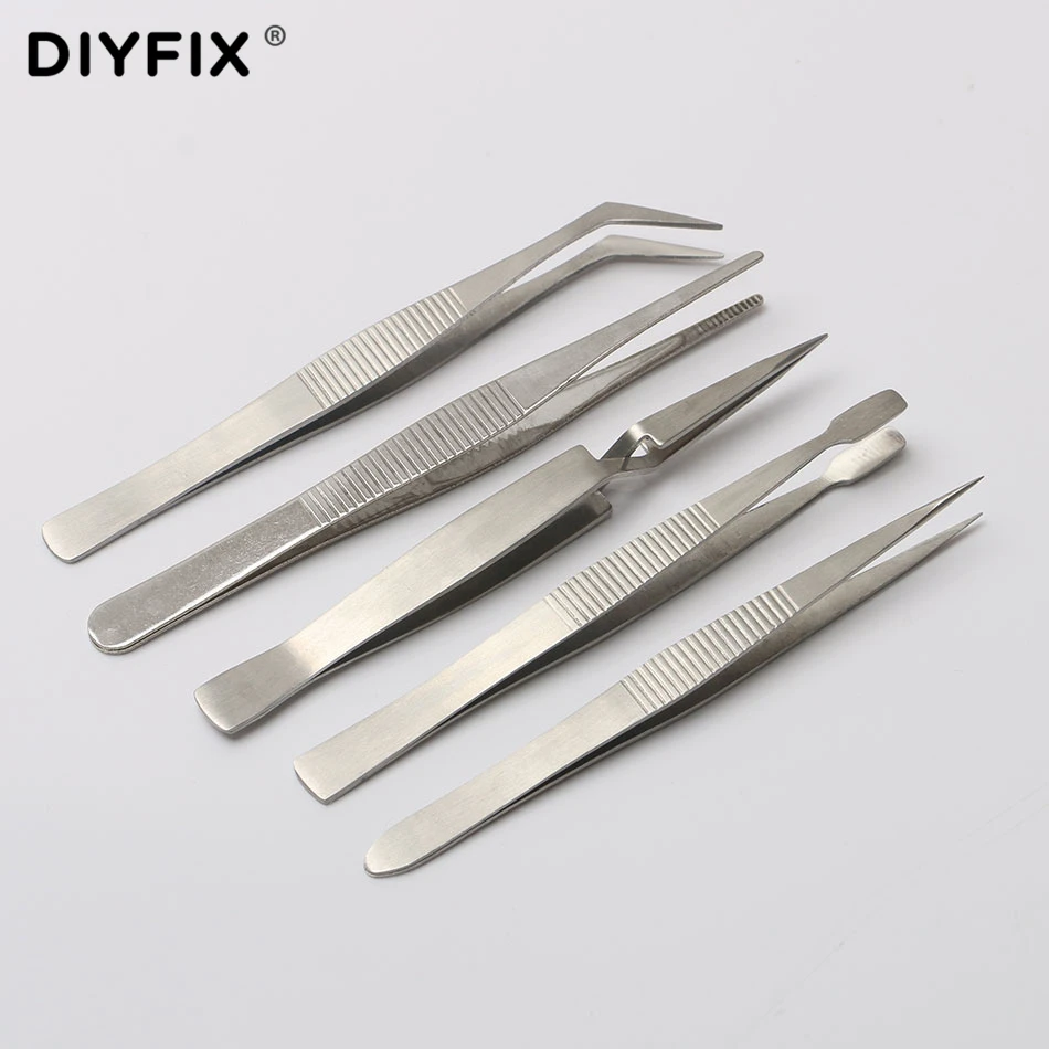 Набор прецизионных электронных пинцетов DIYFIX 5 в 1, противоскользящий антистатический монтажный инструмент для ремонта, паяльная помощь