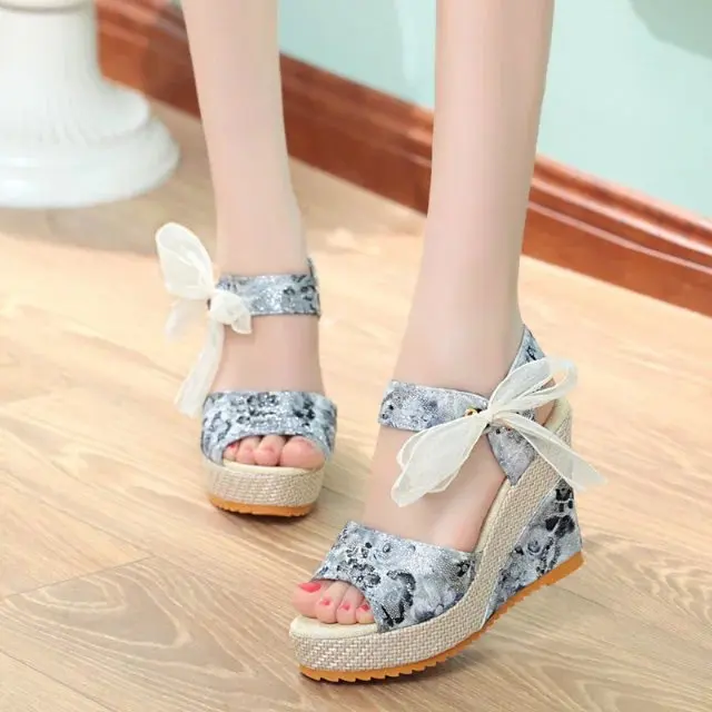 Fashion Sweet Lace Shoes Women Wedge Heels Platform Pumps High Heels Sandals zapatos plataforma mujer encaje 3 COLORS