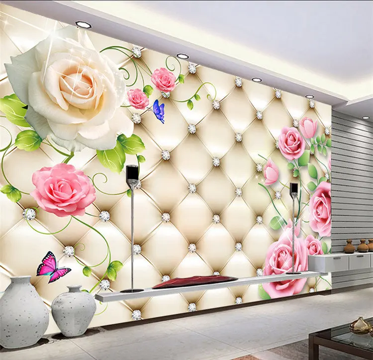 

Large video wall seamless mural sitting room TV setting wall paper Europe type 3 d soft package wallpaper roses