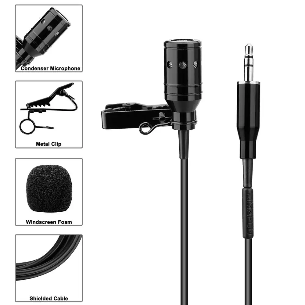 KIMAFUN Professional Lavalier Lapel Cardioid Condenser Microphone For AKG Wireless BodyPack Transmitter 3-pin XLR female