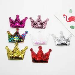 50 pcs/lot 3.8*5.5CM sewing patch Shiny/Glittered sequin Crown Padded Appliques Mix Five Colors for Bows