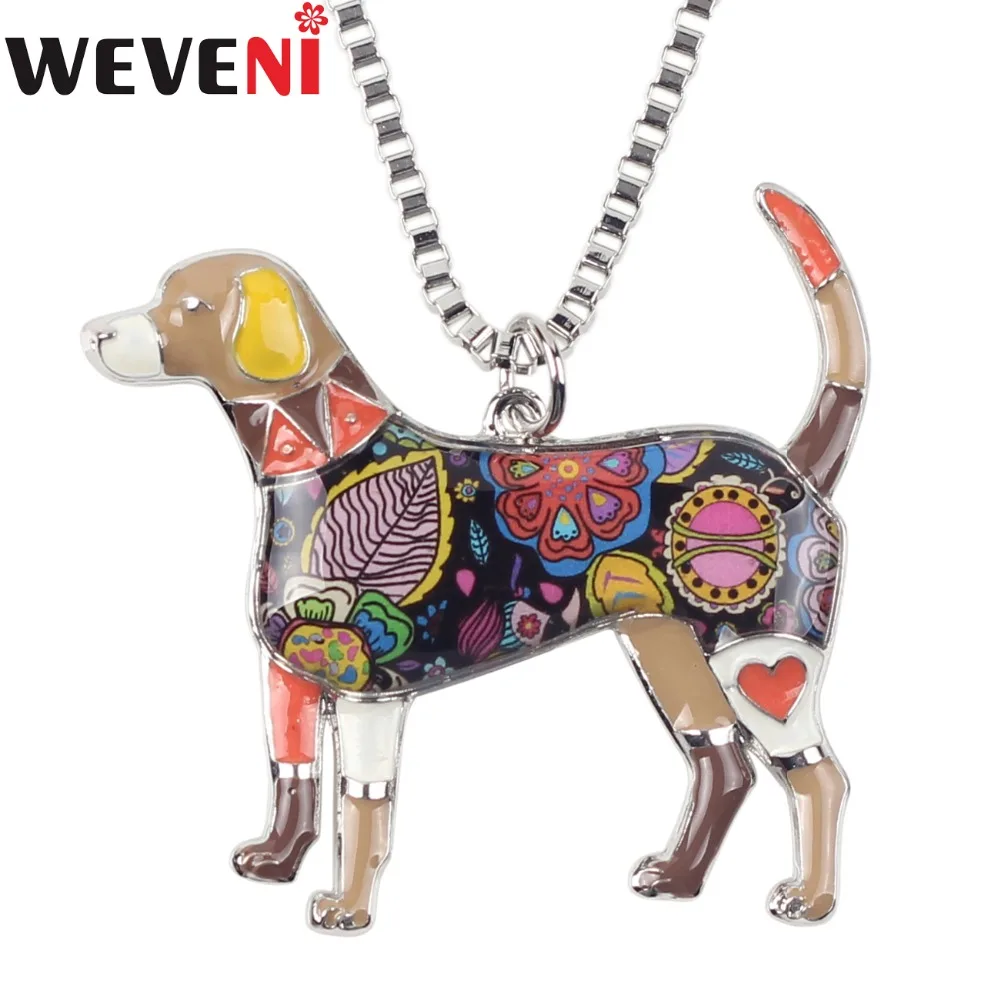 WEVENI Statement Enamel Alloy Beagle Dog Necklace Pendant Chain Cute Animal Jewelry For Women Girls Pet Lovers Accessories Gift