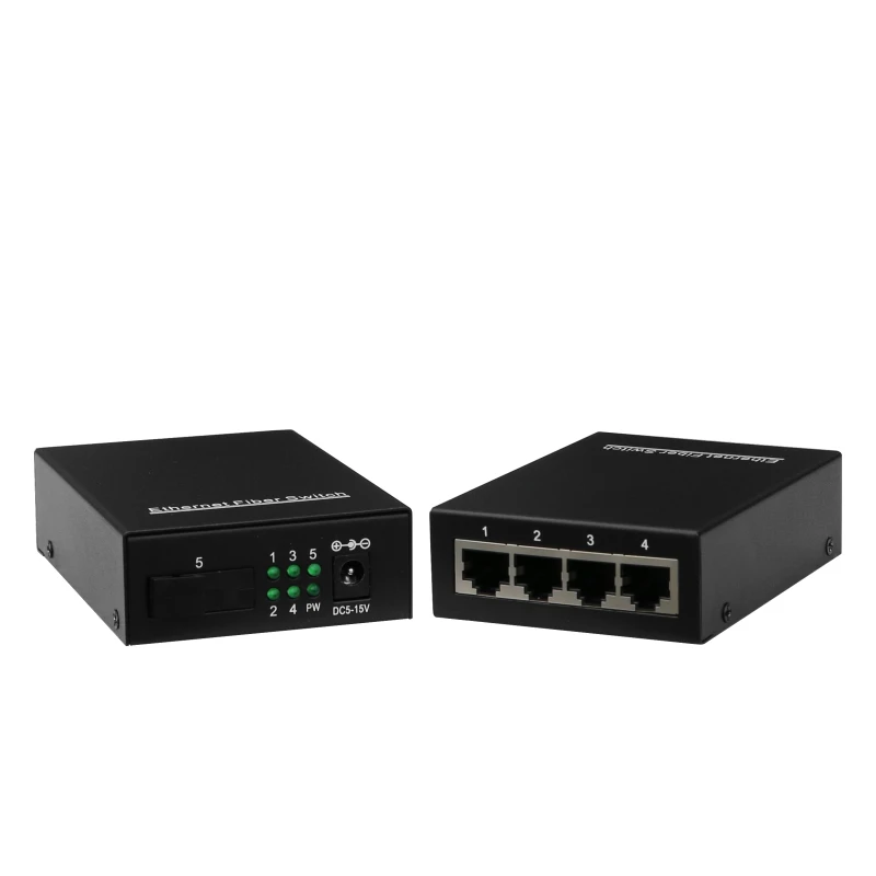 10/100M Fast Ethernet switch Ethernet Fiber Optical Media Converter Single Mode 4*RJ45 UTP and 1*SC fiber Port