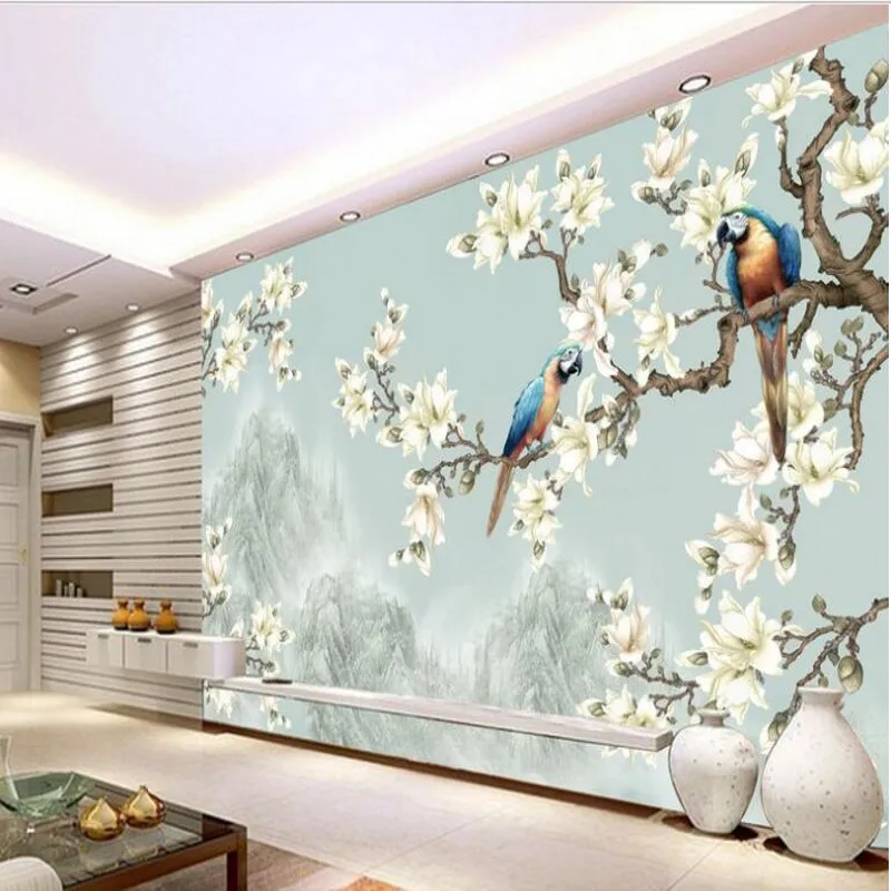 

wellyu Customized large - scale murals Chinese elegance flowers and birds TV backdrop non - woven wallpaper papel de parede