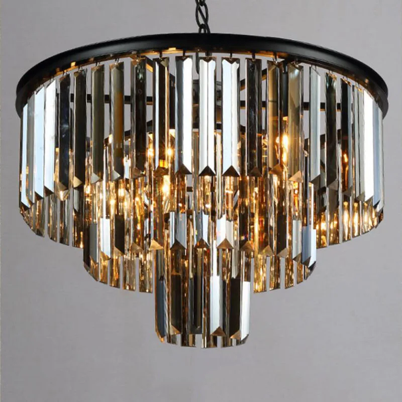 Moderno Lustre de Cristal Elegante K9 tamanho do Artigo de cristal Cinza Esfumaçado Cristal Suspensão Lamparas para Café Re