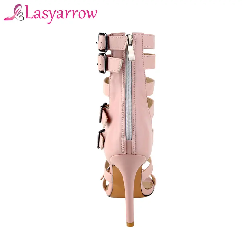 Lasyarrow Women High Heels Sexy Ladies Cut Out Roman Sandals Gladiator Bootie Stilettos Open Toe Shoes Woman Buckle Strap RM294