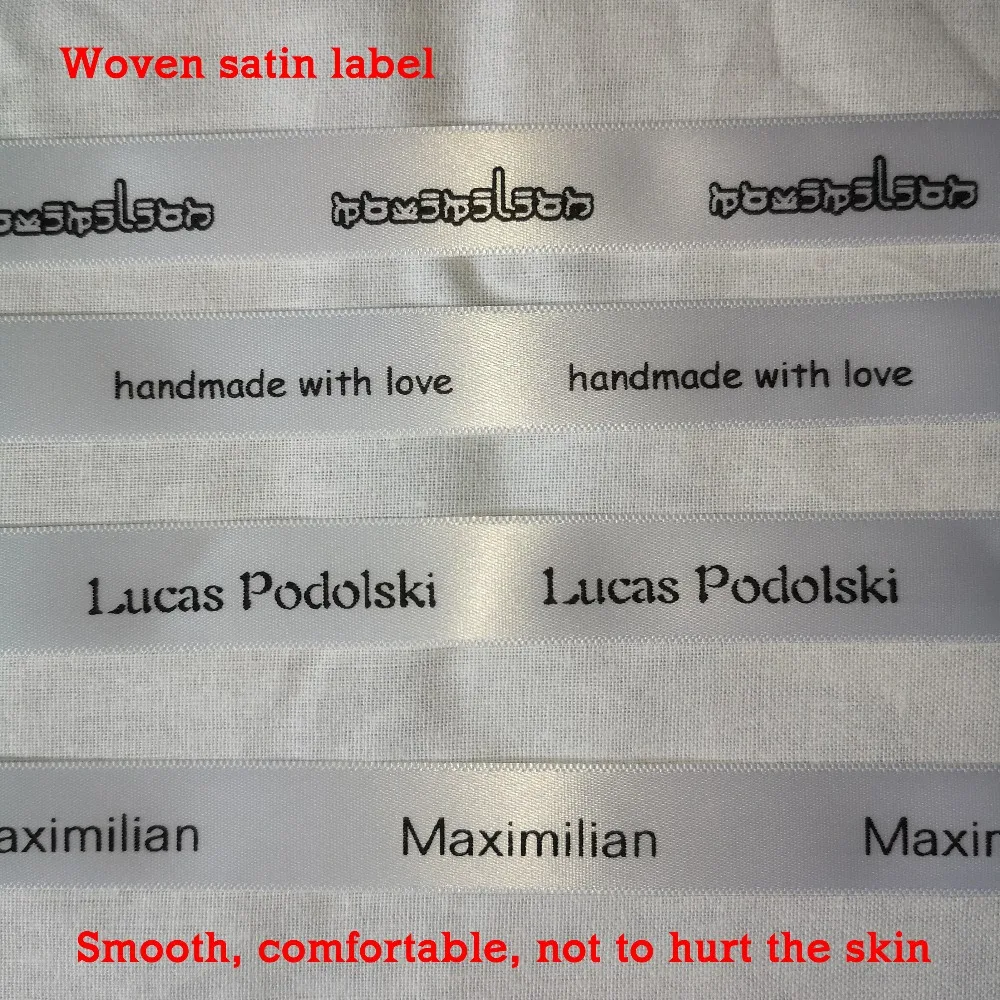 Personalizzato morbido Tessuto di Seta del nastro di etichette di marca/fatti a mano etichette, nome tag/cucito/Abbigliamento Etichette principali,