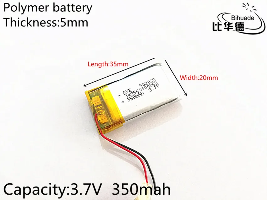 1pcs 3.7V 350mAh 502035 Lithium Polymer LiPo Rechargeable Battery ion cells For Mp3 Mp4 Mp5 DIY PAD DVD E-book bluetooth headset