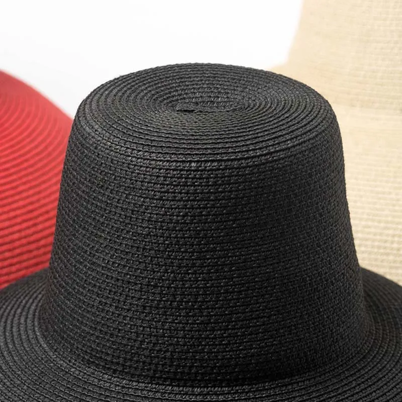 New Women Floppy Lamp Sun Hat Red Black Beige Wide Brim Sunshade Summer Beach Hat High Top Foldable Straw Cap Anti-UV Travel Hat