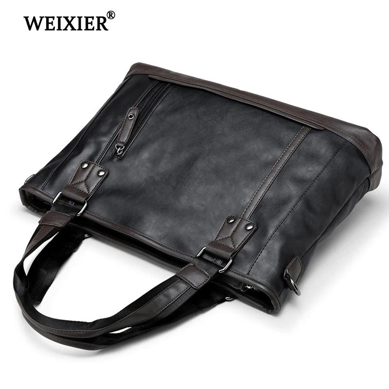 Solid Color PU Men\'s Zipper Handbag Business People Travel Fashion Retro Style Computer Bag High Quality Design Handbag