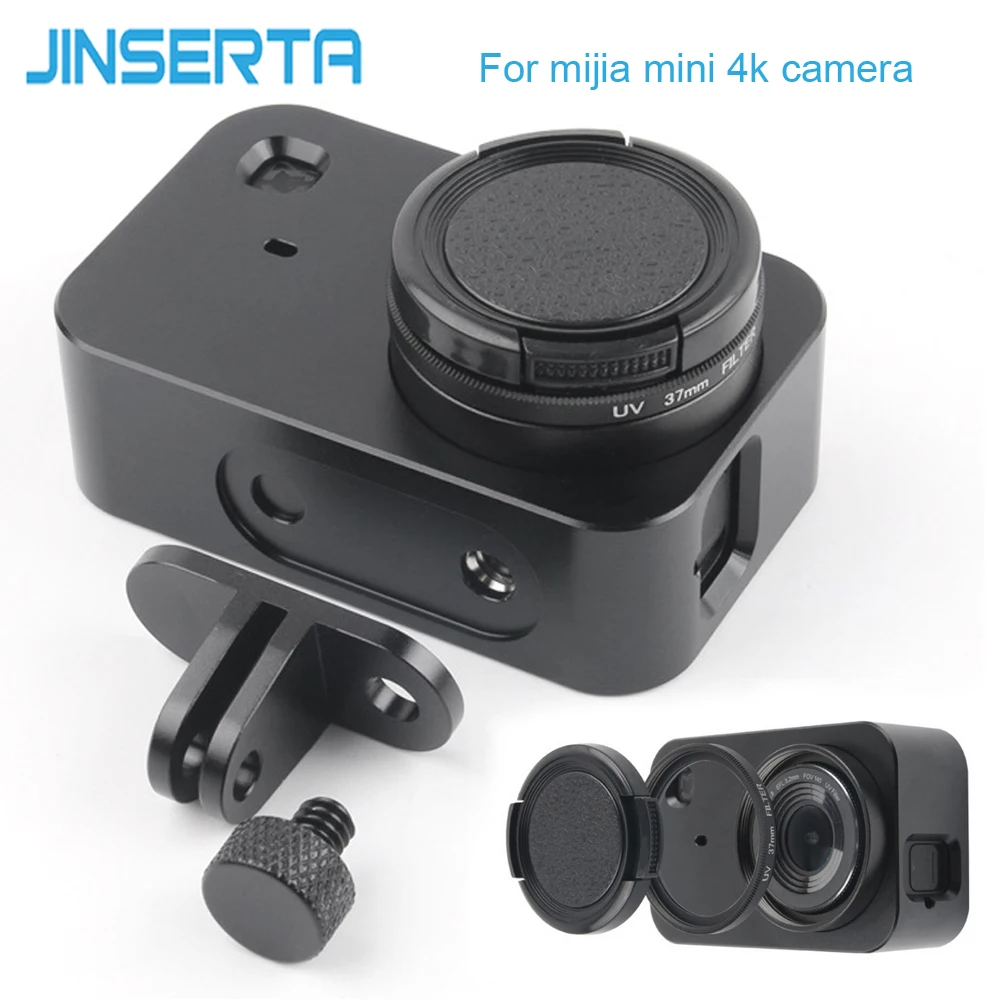 JINSERTA Protective CNC Aluminum Frame Case for Xiaomi Mijia Mini 4K Camera with 37mm UV Lens Filter +Screw Lens Cap Protector