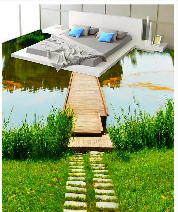 

Wallpaper floor mural Beautiful river 3D floor bathroom Waterproof floor mural painting Home Decoration