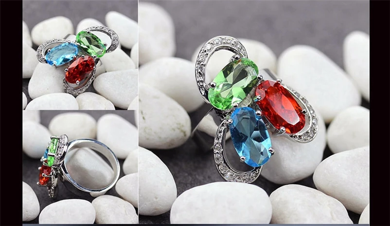 SHUNXUNZE خواتم الزفاف خمر مجوهرات للنساء النبيلة التحالف أخضر أحمر أزرق مكعب زركونيا الروديوم مطلي R333 حجم 6 7 8 9