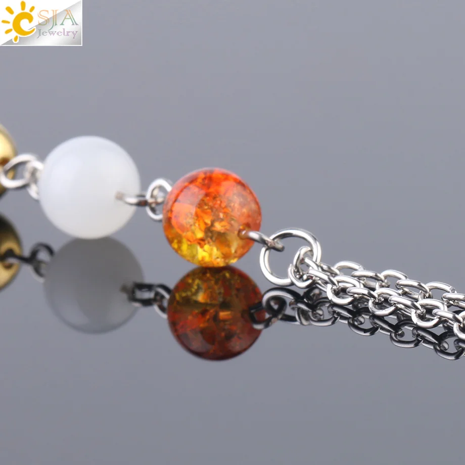 Galaxy Necklace for Man Universe Eight Planets Bead Stainless Steel Chain Natural Stone Solar System Long Necklaces Jewelry S239