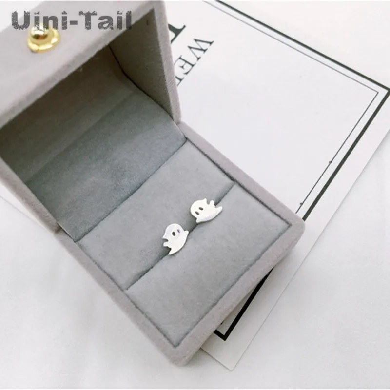 Uini-Tail hot new design 925 Tibetan Silver temperament simple cute little ghost earrings Korea genuine hypoallergenic ED117