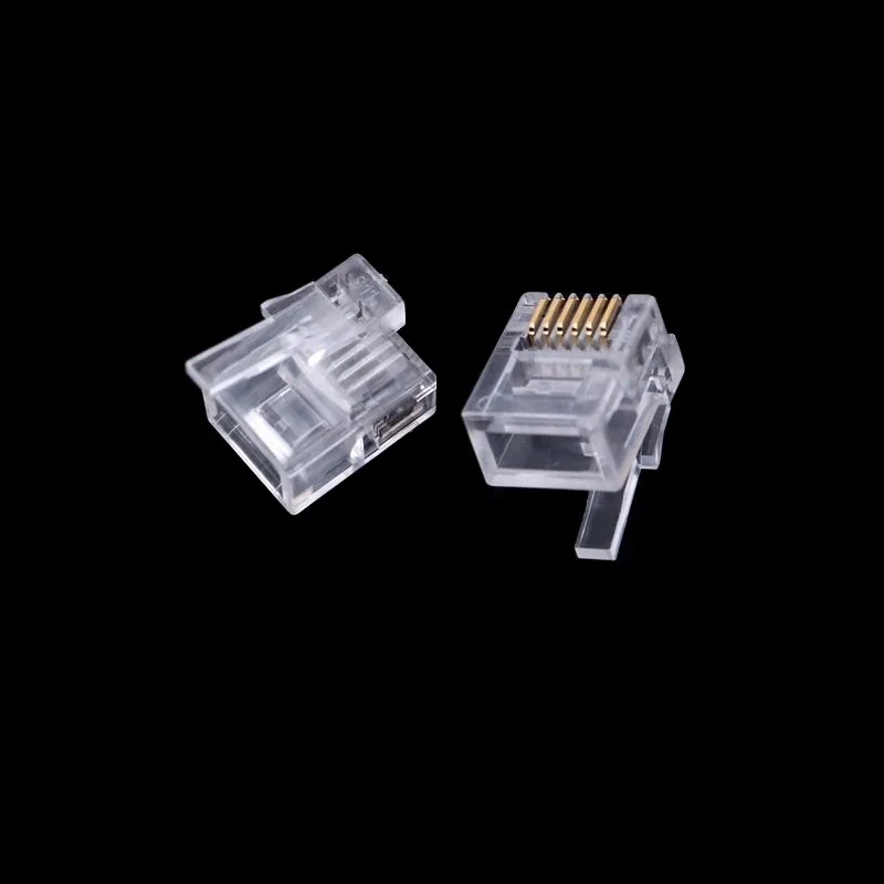 50PCS/lot RJ11 RJ12 Connector 6P6C Cable Plug DIY Cable Plug Left Buckle Crystal Head