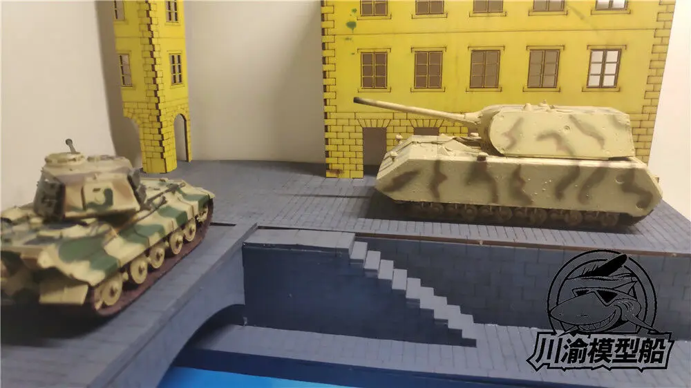 Maßstab 1:72 Europäischer Urban Street Tank Kampfszenen Diorama DIY Holzbausatz Modellbausatz # CY715