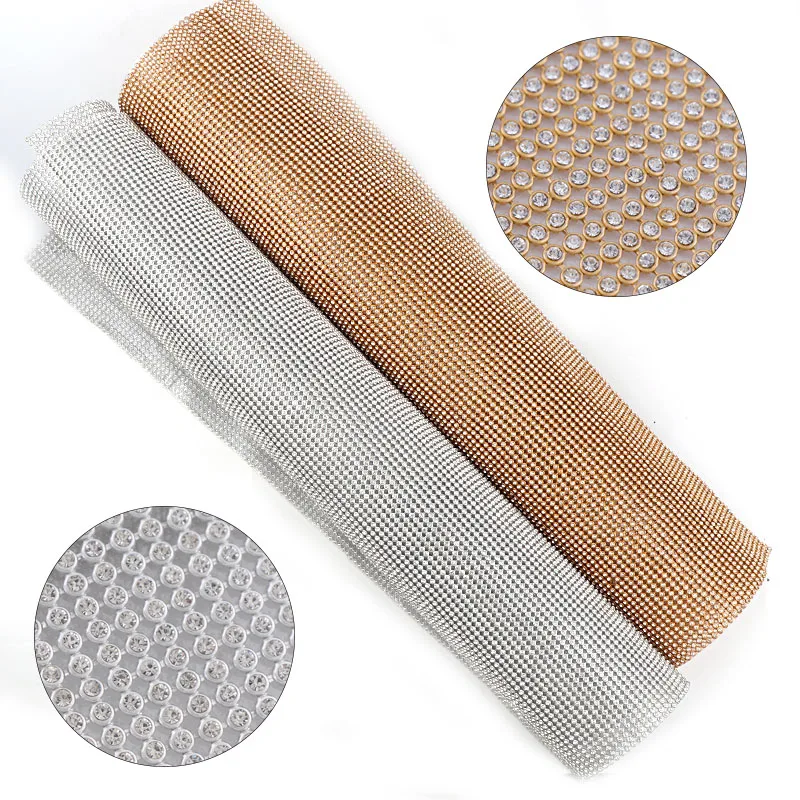 1 Sheet 3mm Glass Rhinestone+Gold/Silver Aluminum Rhinestone Mesh Trim ABS Plastic HotFix For DIY Wedding Dress Jewelry