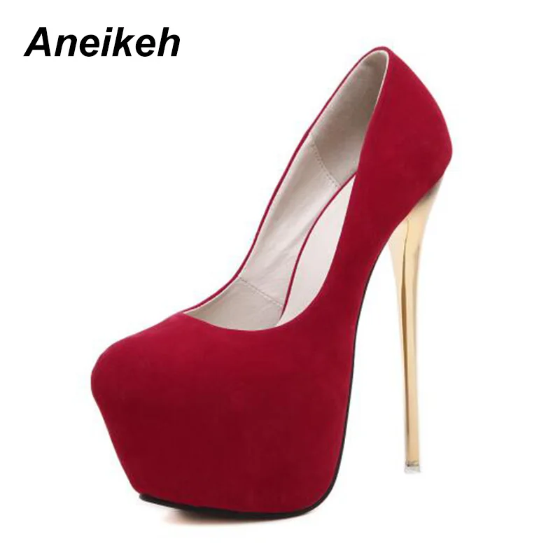 Aneikeh-zapatos de tacón alto aterciopelados para mujer, calzado Sexy para boda, fetiche, conciso, Stripper, 16 cm, talla grande 41 42 43 44 45