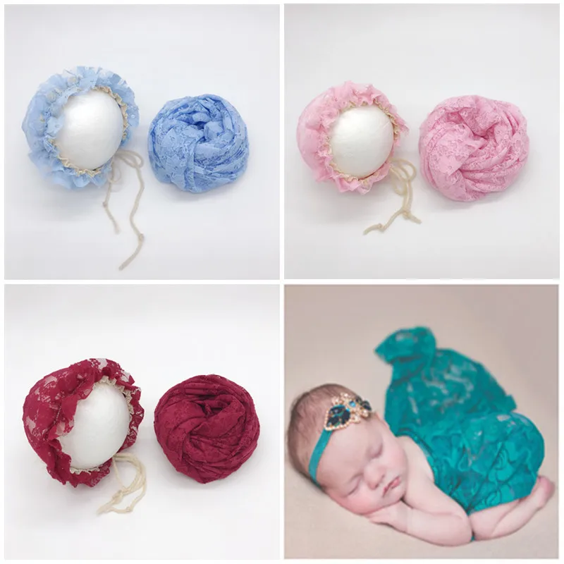 Newborn Photography Props Accessories Baby Photography Lace Hat + Wrap Set Studio Baby Photo Props Baby Girl Cap Wrap Cloth Suit