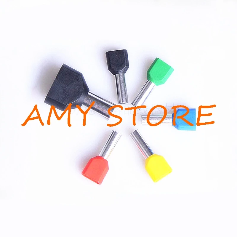 50Pcs Double Pipe Tube Line Nose Needle Shape Insulated Bootlace Ferrule Insulated Cold-press Ternimals Multicolor TE2513
