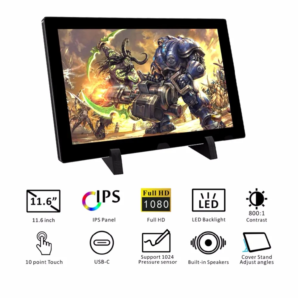 USB Portatile Monitor, 1080 p IPS Display Touchscreen con USB C/HDMI/Video, per Raspberry Pi 3 B + 2B PS3 PS4 WiiU XBOX 360 (T116D)