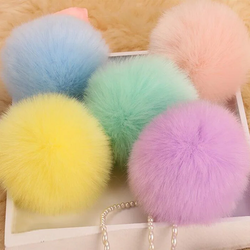 Fluffy Rabbit Fur Ball Pompom Keychain Women Cute Girls Pompon Balls Key Chain On Bag Key Ring On Bag Trinket Jewelry Party Gift