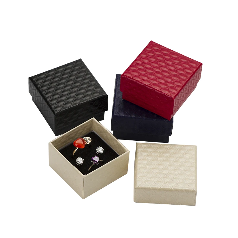 Boîte de présentation de bijoux 5x5x3cm, 48 pièces, multicolore, éponge noire, motif diamant, bague en papier/boucles d'oreilles, emballage boîte cadeau blanche