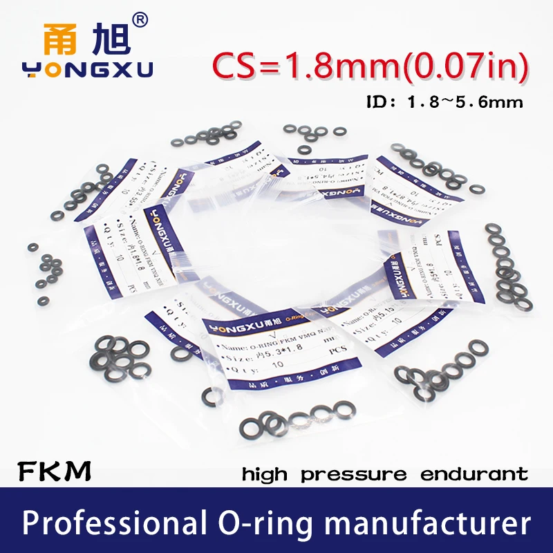 15PCS/lot Black FKM Fluorine Rubber O-rings Seal CS1.8mm ID1.8/3.55/4/4.5/4.87/5/5.15/5.3/5.6*1.8mm ORing Seal Gasket Washer