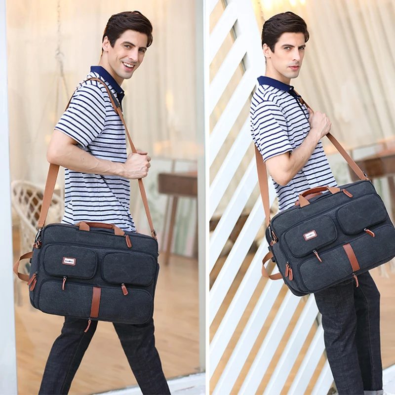 17.3 Vintage Briefcases Men Office Laptop Work Bag Man Convertible Business Multifunction Computer Handbag Travel Tote Bag XA229