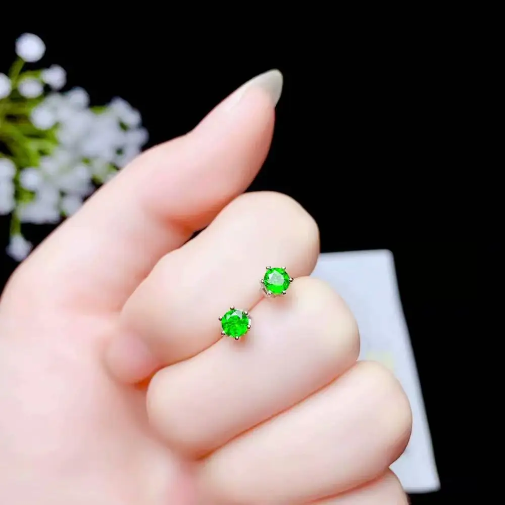 

beautiful clear green diopside gemstone earrings women jewelry 925 sterling silver earrings chic round green gem chiristmas gift