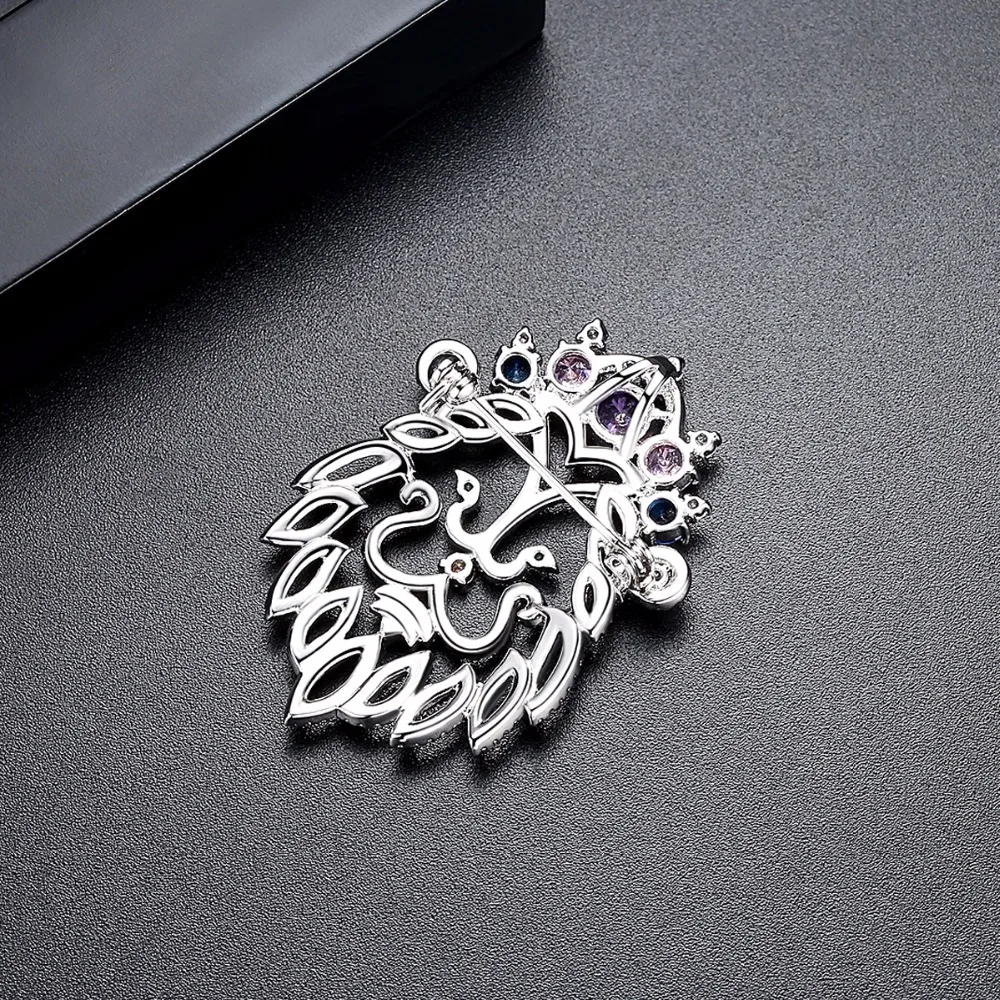 LUOTEEMI Rainbow CZ Lion Head Women Brooch Pins Cute Animal Fashion Girl Party Accessories Friend Elegant Gifts brose femei