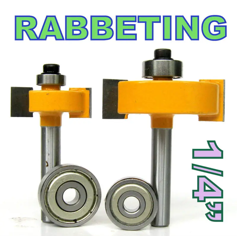 

2 pc 1/4 Shank 1/2, 3/8 Rabbeting & Slotting Router Bit w/2pc Bearings Set woodworking cutter woodworking bits