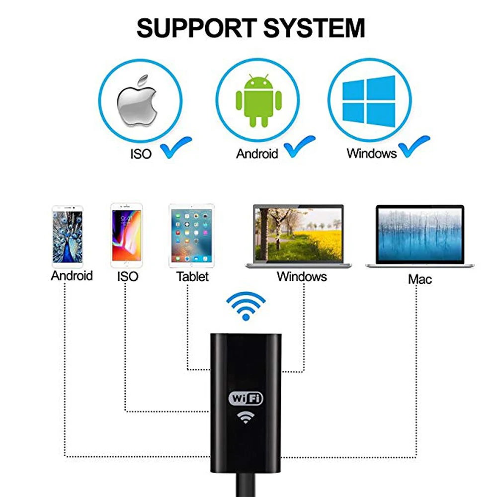 8mm Lente Endoscópio Wifi HD 720 P 480 P 2 m 3.5 m Endoscópio 5 m Semi-Rigied à prova d' água Câmera Endoscopio Android iOS