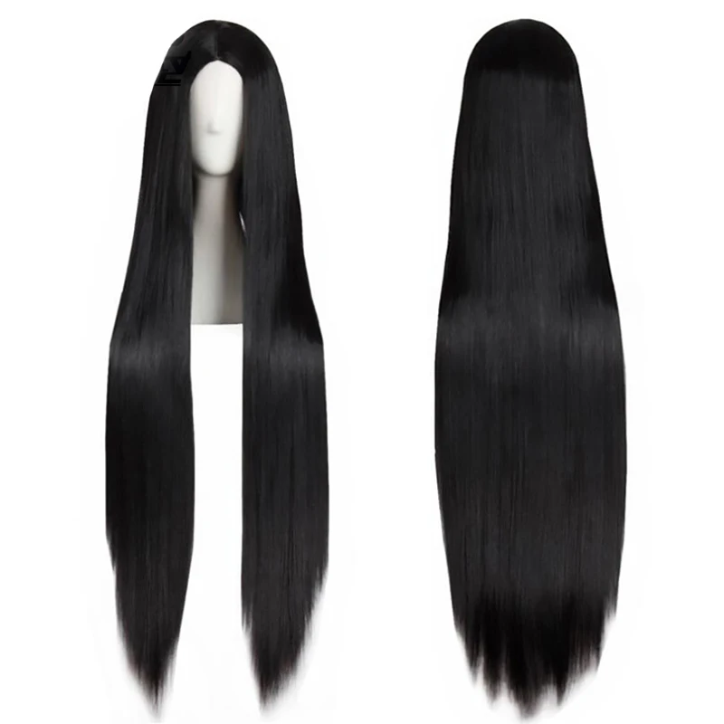 Ebingoo 32 Inches Black Long Straight Synthetic Wigs High Temperature Fiber Natural Middle Part Synthetic Cosplay Wigs Peruca