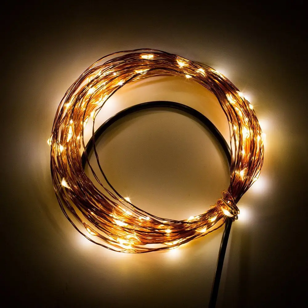 20Sets/Lot 10M 100 Warm White Micro LED  Flexible Copper String  LED Starry Light for Wedding Decoration With Adapter