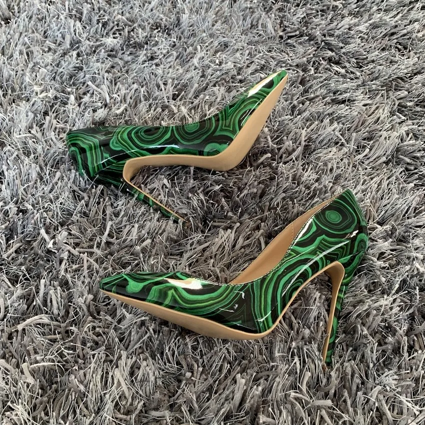 2022 Fashion Sexy Green Women Pumps Pointed Toe Stilettos Heels Shoes Woman Patent Leather Ladies High Heels Shoes 12cm 10cm 8cm