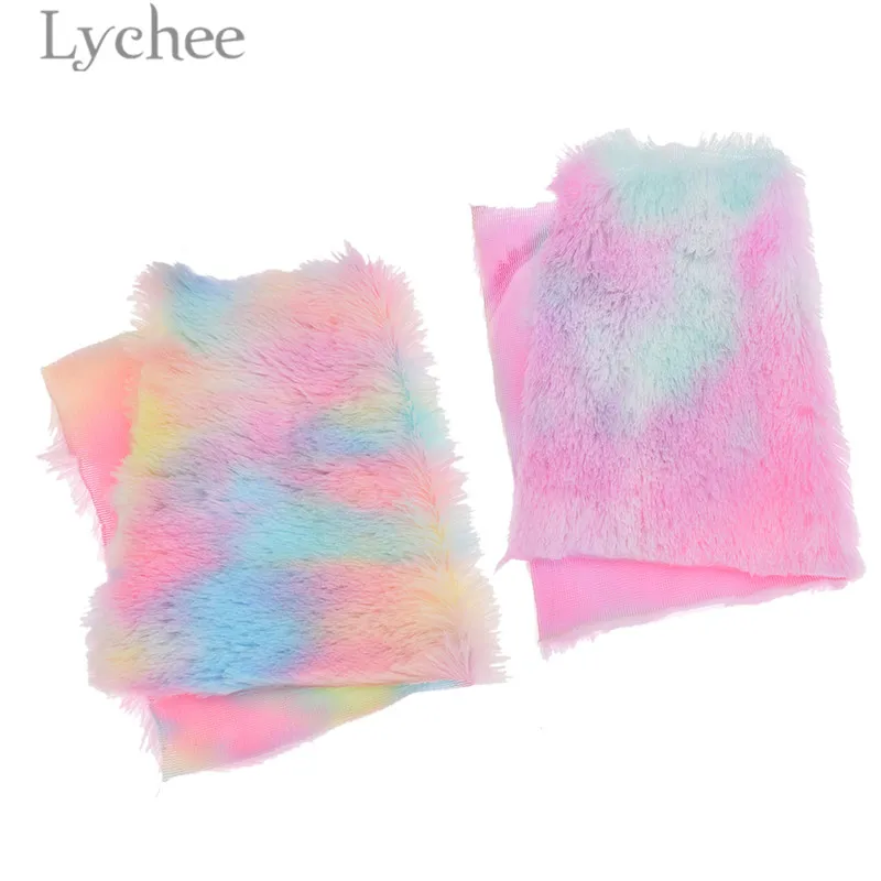 Lychee Life 21x29cm A4 Rainbow Fur Fabric High Ouality Flocking Fur Synthetic Leather DIY Sewing Material For Hair Accessories