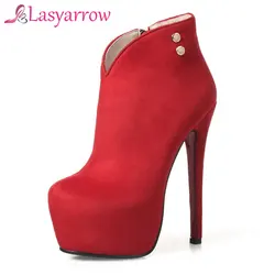 Lasyarrow Fashion Round Zipper Ankle Boot High Heels Short Boots Autumn Boots Shoes Winter Woman Shoe Platform Ankle Boots RM070