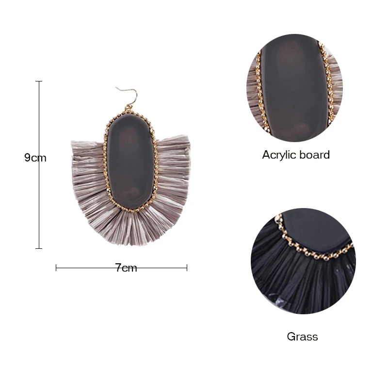 Amaiyllis Boho lafite Grass Tassel Earrings For Women Chic Geometric Oval Resin Pendant Earrings Big Fringe Drop Earrings Brinco