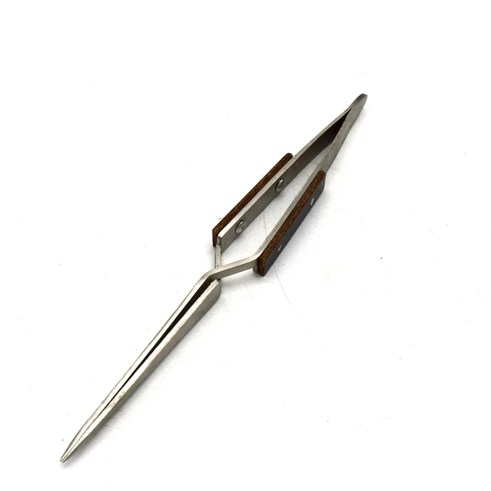 SelfLocking Soldering Tweezers Straight Tip Fiber Grip Reverse Action Cross Locking Gemstone Tweezer Jewelry Making Tool