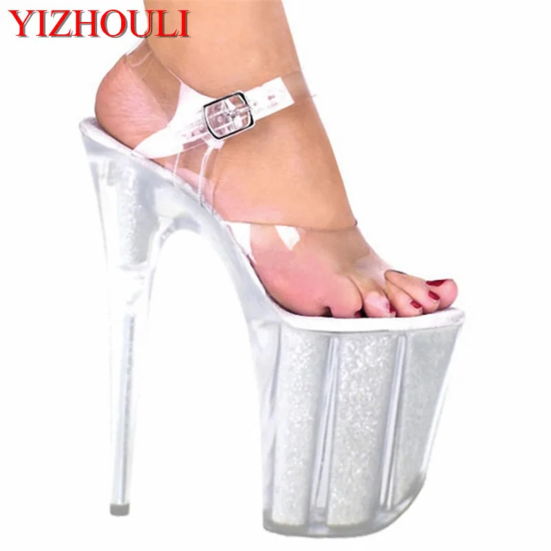 

20cm ultra high heels crystal sandals 8 inch women silver wedding shoes pole dancing shoe Unusual High Heel Dance Shoes