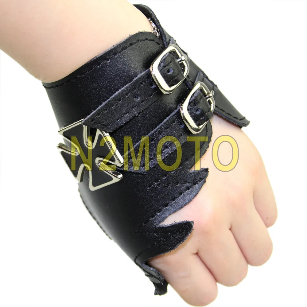 

Black Motorcycle Biker Left Hand Fingerless Glove Cool Cross Gloves Universal Adjustable Punk Glove