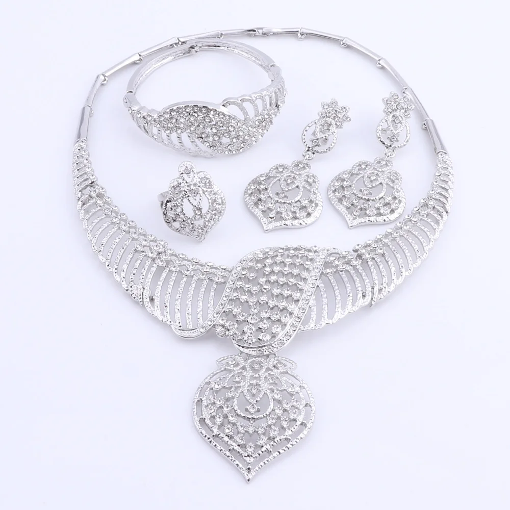 CYNTHIA New Fashion African Jewelry Set Dubai Silver Plated Bridal Necklace Earrings Set Crystal Indian Wedding Jewelry